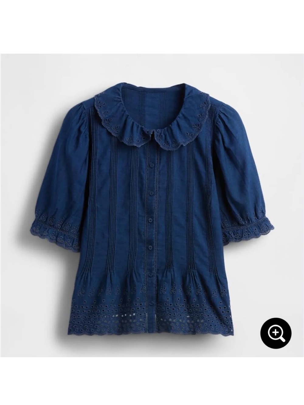 GAP X DOEN Navy Ruffled Eyelet Button-Front Blouse
